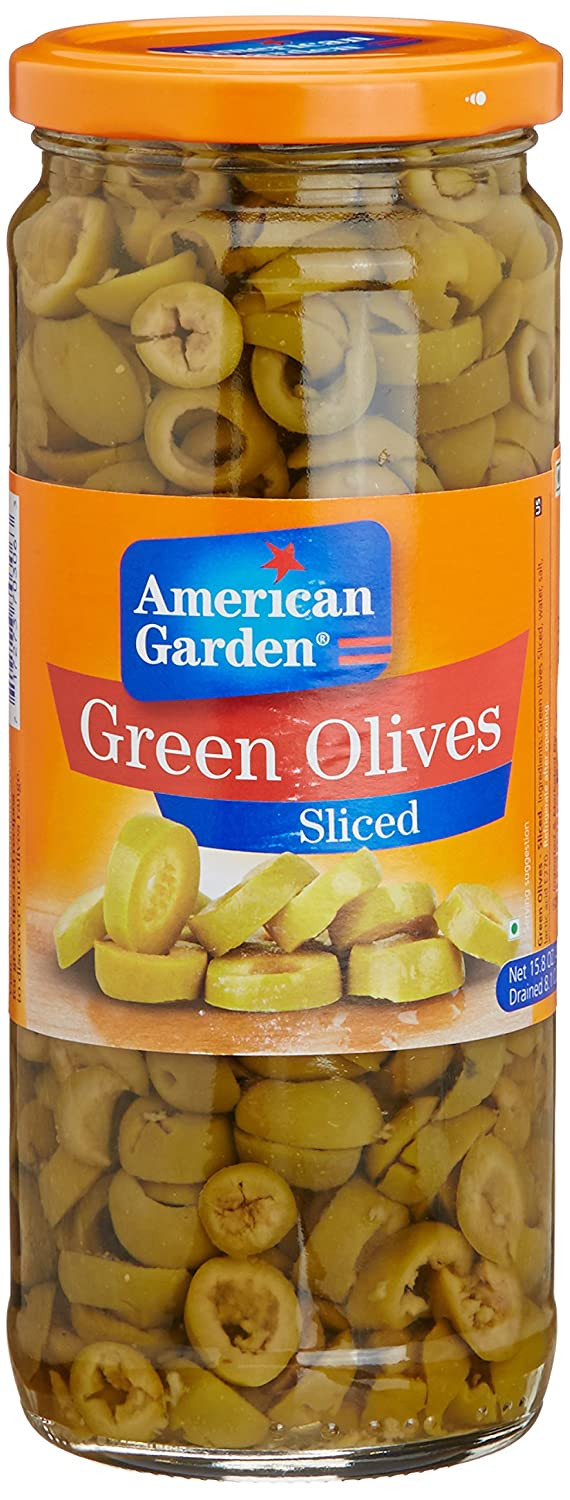 American Garden Sliced Drained Green Olives 450G